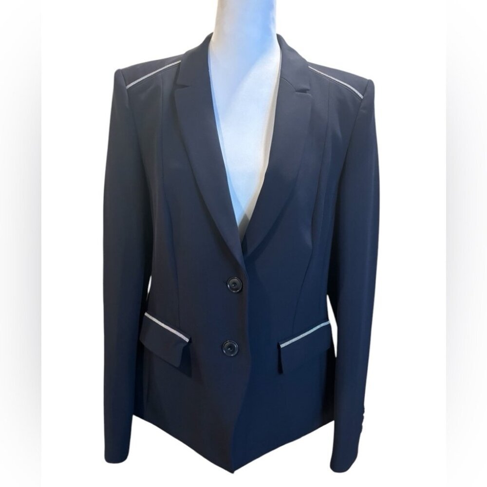 Basler Women's Dark Blue Blazer Two Button Closure Silver beaded Details